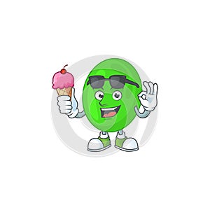 Happy face of cocci cartoon mascot having an ice cream