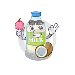 Happy face coconut milk cartoon design with ice cream