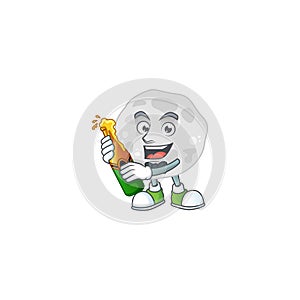 Happy face of fibrobacteres cartoon design toast with a bottle of beer photo