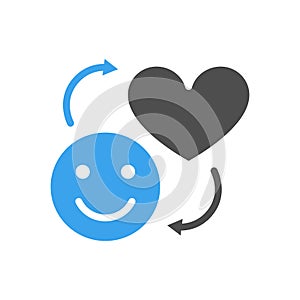 Happy face and heart colored icon. Exchange happiness on love, social network activity, like button symbol