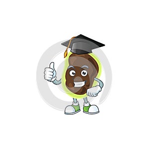 Happy face Mascot design concept of firmicutes wearing a Graduation hat