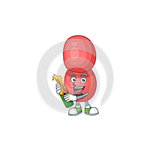 Happy face of neisseria gonorrhoeae cartoon design toast with a bottle of beer