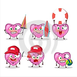 Happy Face pink broken heart love cartoon character playing on a beach