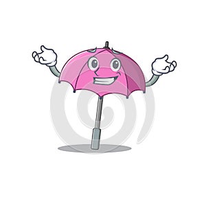 Happy face of pink umbrella mascot cartoon style