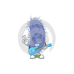 Happy face of salmonella typhi cartoon plays music with a guitar