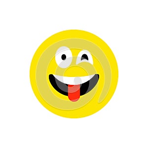 Happy face smiling emoji with open mouth. Funny Smile flat style. Cute Emoticon symbol. Smiley, laugh icon. For mobile