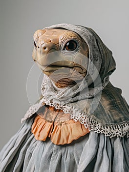 a turtle dressed as an old lady