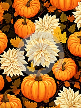 happy fall autumn leaves pumpkin pattern background