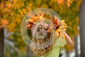 Happy fall, funny autumn. Happiness and joyful child in autumn park.