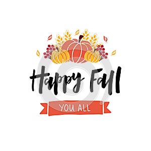 Happy Fall hand drawn lettering text