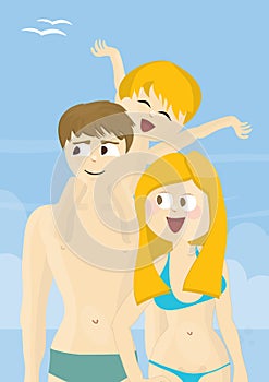 Happy familly on a beach