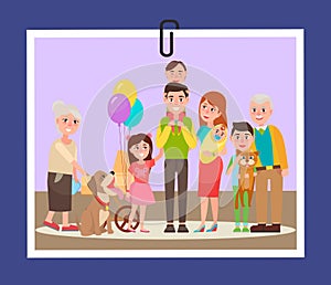 Happy Familly Photocard on Vector Illustration