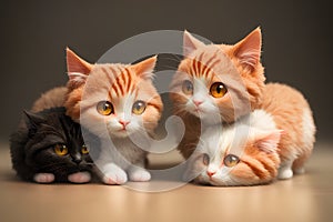 Happy family of adorable cats together indoors, AI generated