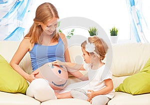 Happy family in anticipation of baby. Pregnant mother and child photo