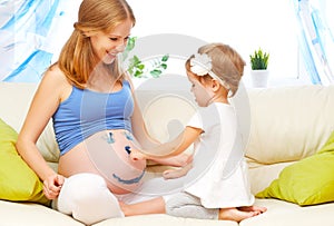 Happy family in anticipation of baby. Pregnant mother and child photo