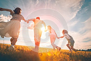 Happy family on autumn walk