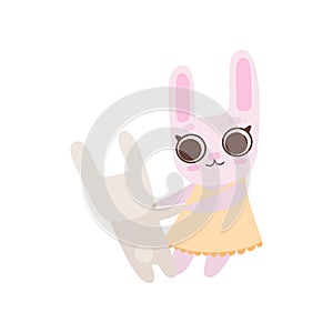 Happy Family of Bunnies, Mother Rabbit and Her Baby Holding Hands, Cute Cartoon Hares Characters Vector Illustration