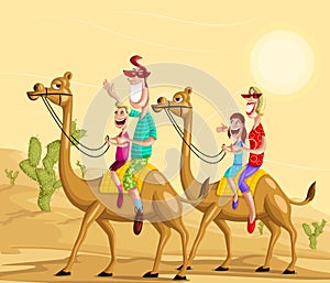 Happy family on camel ride