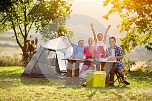 Happy family on camping