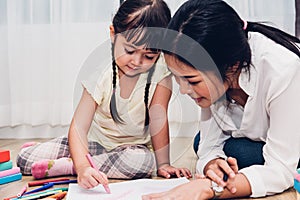 Happy family child kid girl kindergarten drawing teacher educati