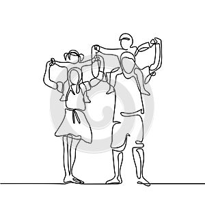 Happy family with children on shoulders photo