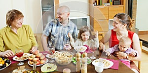 Happy family communicate over holiday table