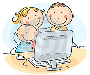 Happy family at the computer