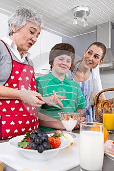 Happy family cooking together