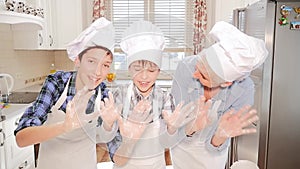 Happy family cooking together.