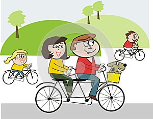 Happy family cycling cartoon