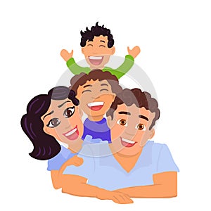 Happy family dad, mom, daughter and son. Vector