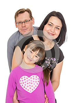 Happy family a daughter seven years old, dad and