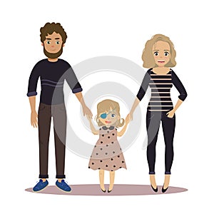 Happy family with disabled girl. Couple and child photo
