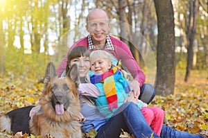 Happy family and dog