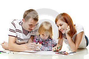 Happy family drawing picture.