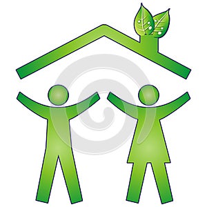 Happy family in eco house