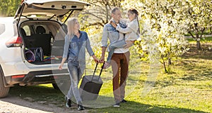 happy family enjoying road trip and summer vacation.