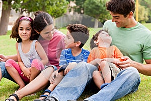 Happy family enjoying summer day in the park