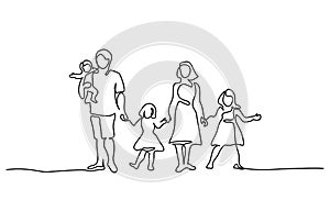 Happy family father and mother with three children photo