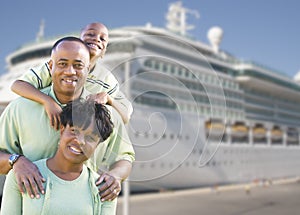 Happy Family in Front of Cruise Ship