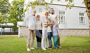 Happy family in front of house outdoors