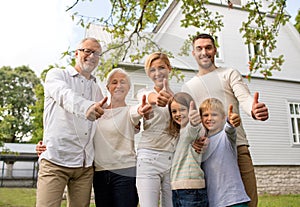 Happy family in front of house outdoors