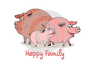Happy Family of fun cartoon pigs