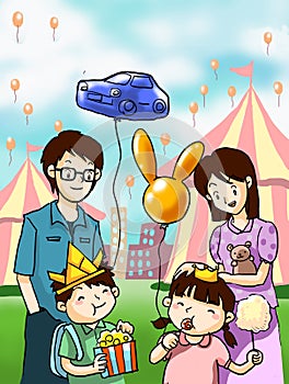 Happy family in fun festival