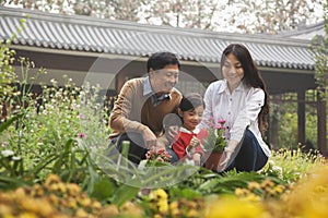 Happy family in garden