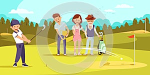Happy Family on Golf Field Relaxing at Golfclub photo