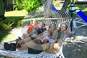 Happy family on hammock