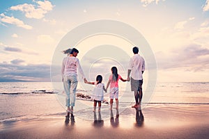 Famiglia felice avere divertimento sul Spiaggia sul tramonto 