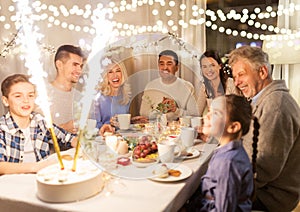 Happy family having dinner party at home