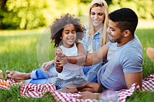 Happy family having fun time on picnic